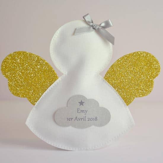 sachet à dragées en tissu ange pour naissance communion baptême