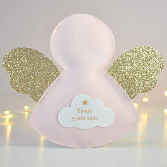 sachet à dragées en tissu ange pailleté pour baptême, naissance, communion