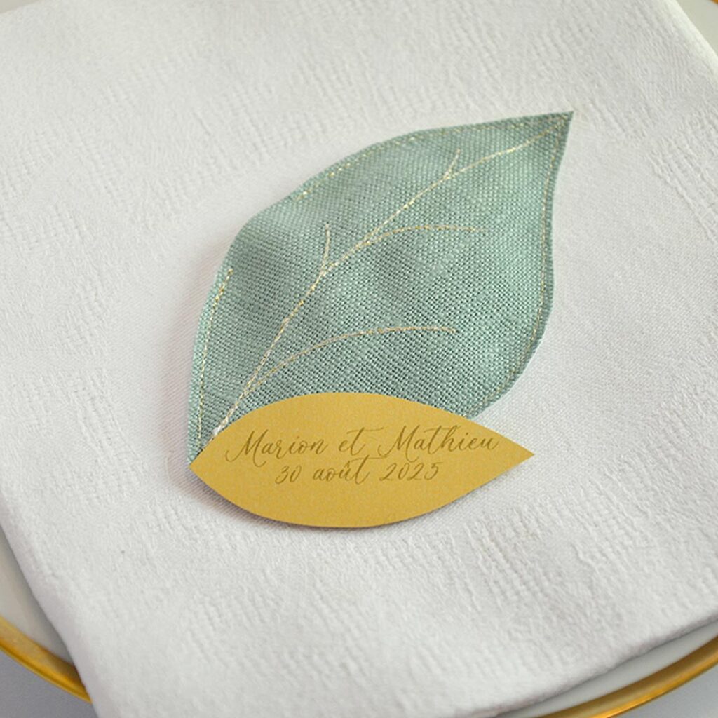 ballotin à dragées mariage champêtre feuille en lin