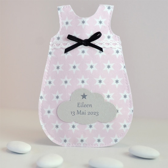 sachet à dragées naissance bébé turbulette en tissu