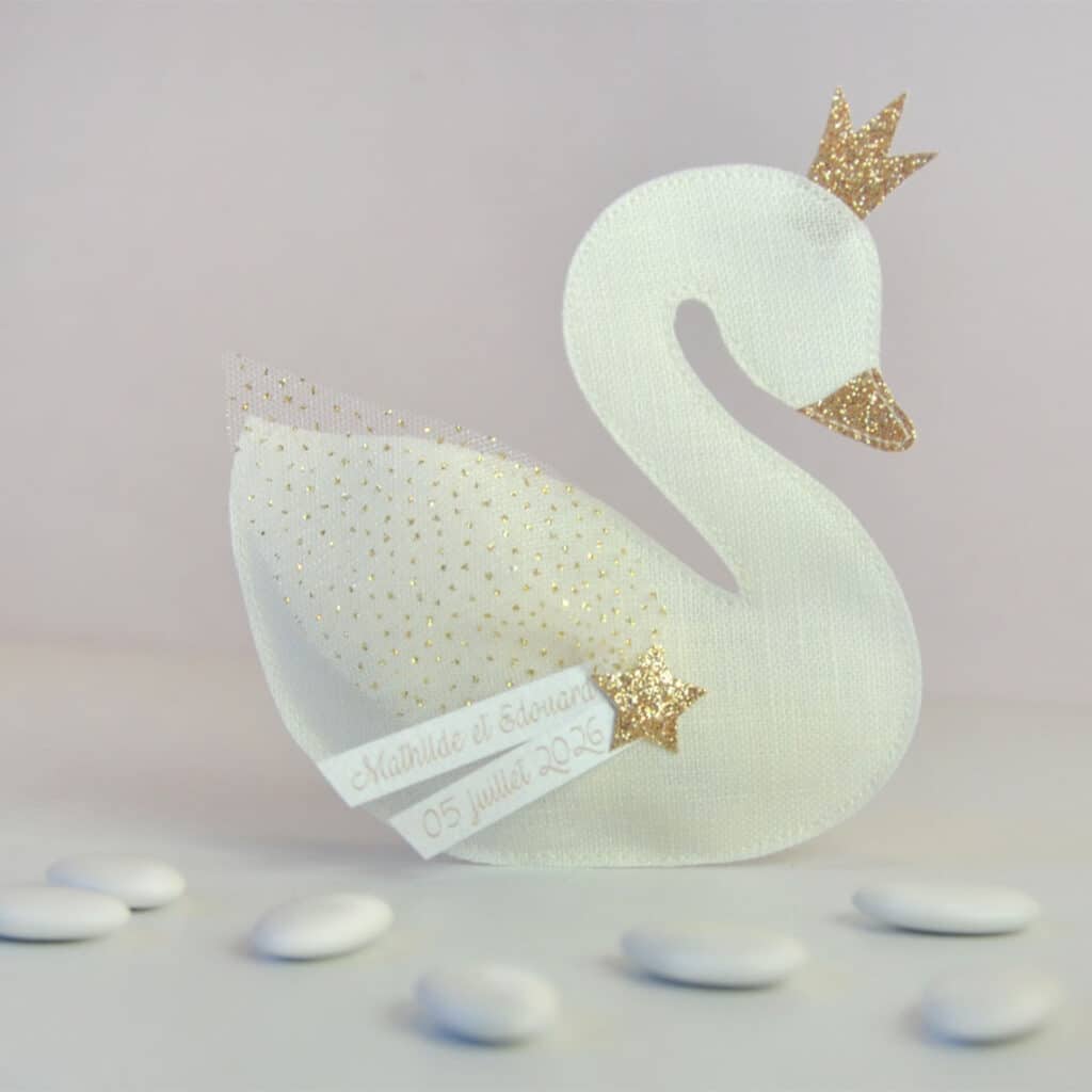 ballotin à dragées cygne pour mariage, baptême, naissance