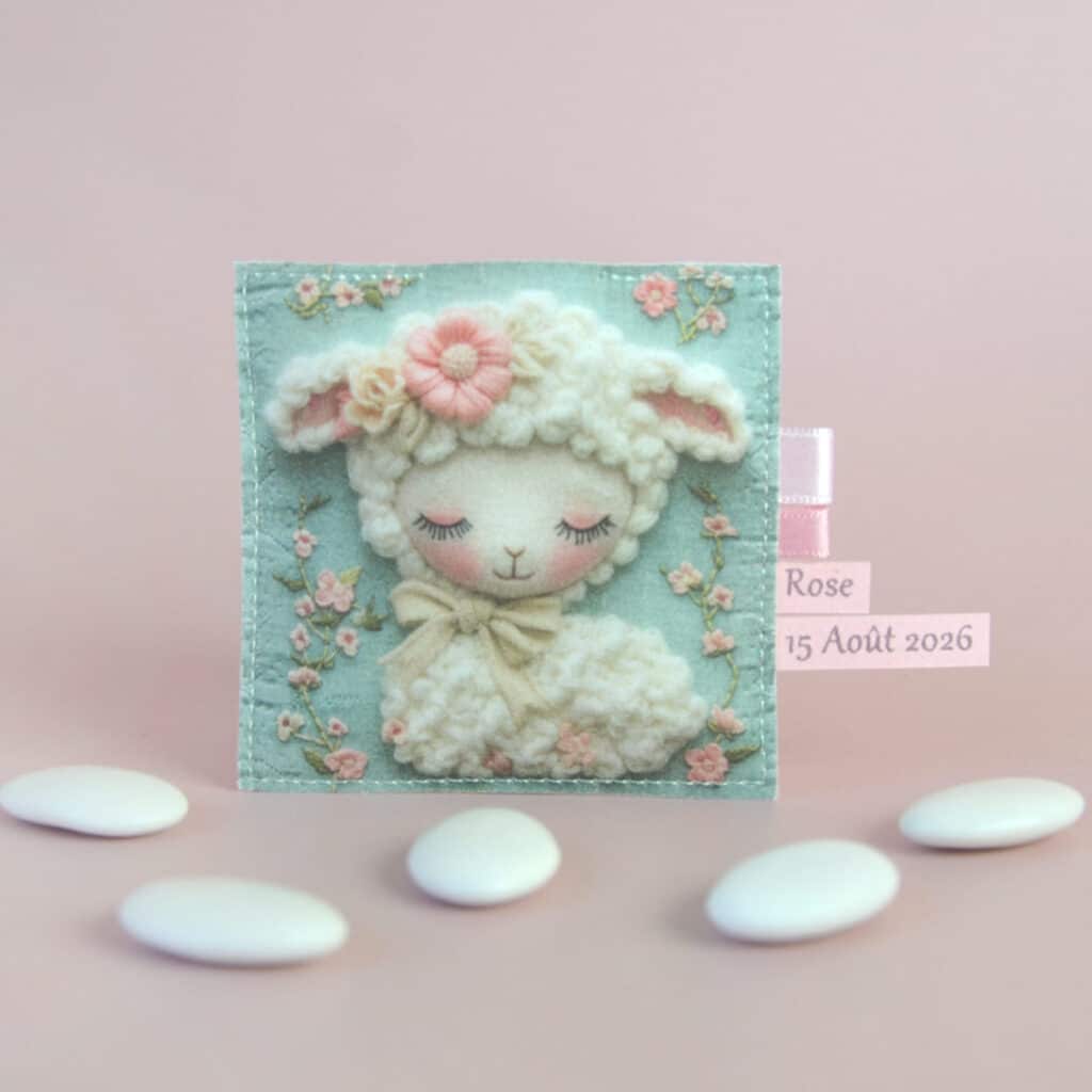 sachet à dragées mouton pour baptême naissance
