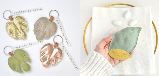 porte-clés de ballotins à dragées feuilles