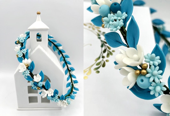 couronne de fleurs en porcelaine froide