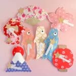 Collection de ballotins à dragées japonisants faits main, modèles Sakura, Mont Fuji, Carpe Koi, Éventail, Kimono et Lanterne