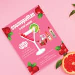 Carte recette Cosmopolitan illustrée et aimantée, personnalisable pour événement ou cadeau client