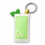 Porte-clés cocktail Mojito cousu main en textile pailleté, goodie événementiel frais et estival